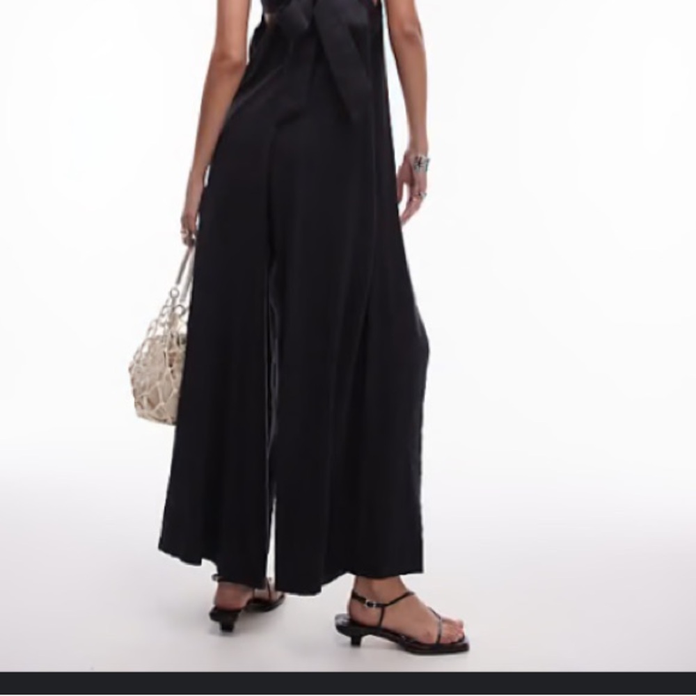 100% Cupro Flowy Wide Leg Belted Button Front Jumpsuit - Picture 3 of 10